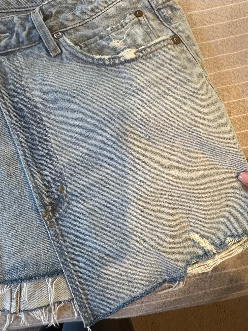 Agolde Light Blue Distressed Denim Wrap Mini Skirt - Picture 3 of 4